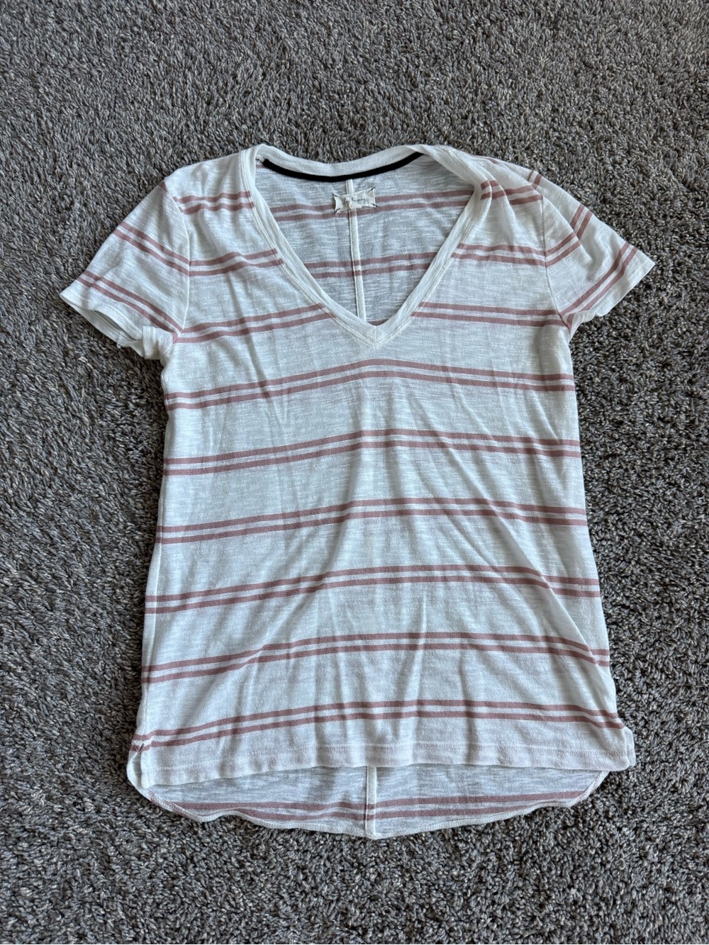 Lou&Grey V-Neck Short Sleeve Stripe Tee - White with Dusty Rose Stripes